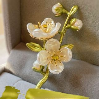 Ghim Trâm Cài Áo Hình Hoa Nhài Màu Xanh Lá Kiểu retro Thời Trang Dự Tiệc Cưới / Văn Phòng Cho Nữ 5.6cm