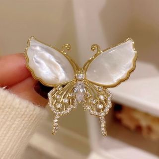 Ghim Trâm Cài Áo Hình Bướm Phong Cách Pháp Cổ Điển Đá Trắng Thanh Lịch Dành Cho Nữ 4.2cm