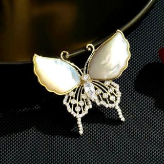 Ghim Trâm Cài Áo Hình Bướm Phong Cách Pháp Cổ Điển Đá Trắng Thanh Lịch Dành Cho Nữ 4.2cm