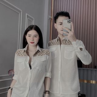 Áo sơ mi nam, sơ mi dài tay nam nữ chất đũi mềm mịn phối vải