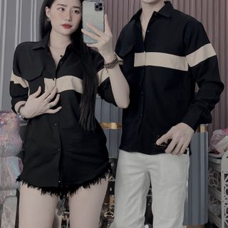 ÁO SƠ MI NAM, ÁO SƠ MI NỮ, SƠ MI DÀI TAY TRẮNG ĐEN PHỐI