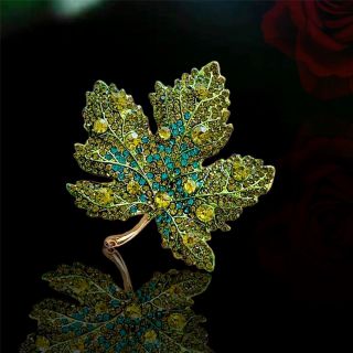 Ghim Cài Áo Hình Lá Phong Đính Pha Lê Lấp Lánh 5.2cm Phong Cách Vintage Thanh Lịch Dành Cho Nam Nữ