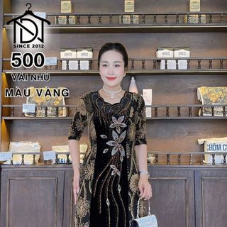 Đầm dạ hội trung niên chất nhũ kim sa co giãn cực tốt cho mẹ dự tiệc sang trọng bigsize cao cấp M500