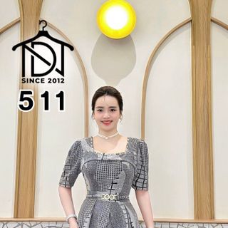 Đầm trung niên dự tiệc sang trọng vải kim tuyến nhũ kim sa đính đá tặng mẹ co giãn tốt bigsize 80kg M511