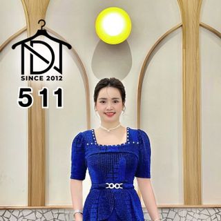 Đầm trung niên dự tiệc sang trọng vải kim tuyến nhũ kim sa đính đá tặng mẹ co giãn tốt bigsize 80kg M511