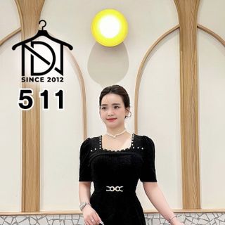 Đầm trung niên dự tiệc sang trọng vải kim tuyến nhũ kim sa đính đá tặng mẹ co giãn tốt bigsize 80kg M511