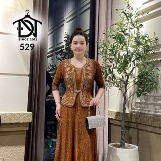Đầm dạ hội trung niên chất liệu thun nhũ co giãn cực tốt. cho mẹ dự tiệc sang trọng bigsize M529