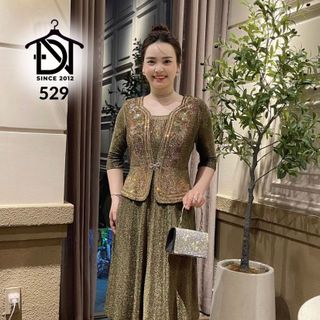 Đầm dạ hội trung niên chất liệu thun nhũ co giãn cực tốt. cho mẹ dự tiệc sang trọng bigsize M529
