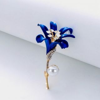 Ghim Trâm Cài Áo Hình Hoa Lyli xanh Đính Ngọc trai nhân tạo Thời Trang 6cm dành cho nam nữ giá sỉ