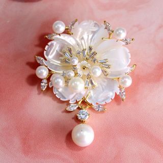 Ghim Trâm Cài Áo Hình Hoa Anh Đào Cánh Hoa Vỏ Sò Tự Nhiên Đính Ngọc Trai Thời Trang Cao Cấp 6cm Dành Cho nữ ( hàng đặt trước)