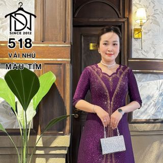 Đầm dạ hội trung niên chất nhũ đính đá co giãn cực tốt cho mẹ dự tiệc sang trọng bigsize M518