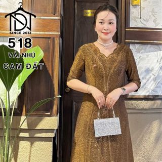 Đầm dạ hội trung niên chất nhũ đính đá co giãn cực tốt cho mẹ dự tiệc sang trọng bigsize M518