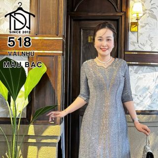 Đầm dạ hội trung niên chất nhũ đính đá co giãn cực tốt cho mẹ dự tiệc sang trọng bigsize M518