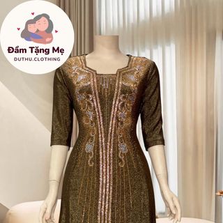 Đầm midi trung niên dự tiệc sang trọng vải nhũ ánh kim cao cấp tặng mẹ co giãn tốt bigsize 80kg M528