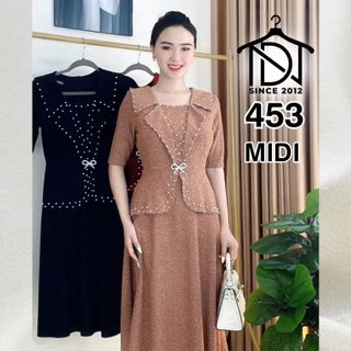 Đầm dạ hội trung niên chất liệu nhũ ánh kim co giãn cực tốt. cho mẹ dự tiệc sang trọng bigsize 75KG M453