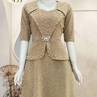 Đầm dạ hội trung niên chất liệu nhũ ánh kim co giãn cực tốt. cho mẹ dự tiệc sang trọng bigsize 75KG M453