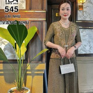 Đầm dạ hội trung niên chất liệu thun nhũ co giãn cực tốt. cho mẹ dự tiệc sang trọng bigsize M545
