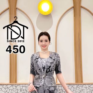Đầm trung niên dự tiệc sang trọng vải kim tuyến nhũ kim sa tặng mẹ co giãn tốt bigsize 80kg M450