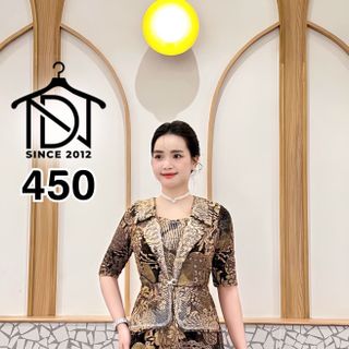 Đầm trung niên dự tiệc sang trọng vải kim tuyến nhũ kim sa tặng mẹ co giãn tốt bigsize 80kg M450