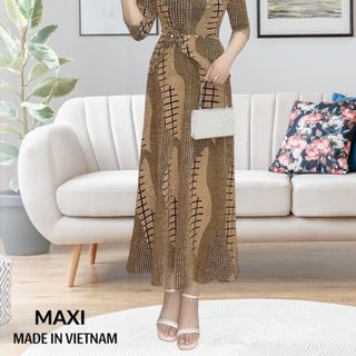Đầm maxi trung niên dự tiệc sang trọng vải kim tuyến nhũ kim sa tặng mẹ co giãn tốt bigsize 80kg M538