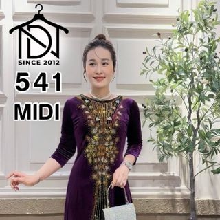Đầm trung niên dự tiệc sang trọng vải nhung cao cấp đính đá, tặng mẹ co giãn tốt bigsize 75kg M541