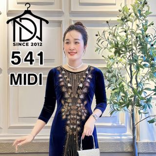 Đầm trung niên dự tiệc sang trọng vải nhung cao cấp đính đá, tặng mẹ co giãn tốt bigsize 75kg M541