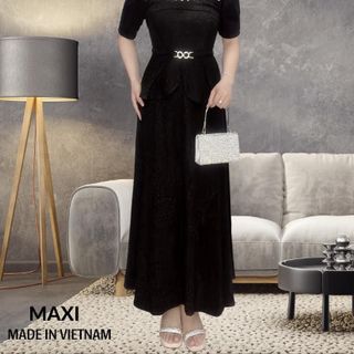 Đầm maxi trung niên dự tiệc sang trọng vải kim tuyến nhũ kim sa đính đá tặng mẹ co giãn tốt bigsize 80kg M513