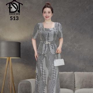 Đầm maxi trung niên dự tiệc sang trọng vải kim tuyến nhũ kim sa đính đá tặng mẹ co giãn tốt bigsize 80kg M513