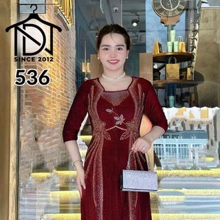 Đầm MAXI trung niên dự tiệc sang trọng vải nhũ ánh kim cao cấp tặng mẹ co giãn tốt bigsize 80kg M536