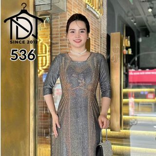 Đầm MAXI trung niên dự tiệc sang trọng vải nhũ ánh kim cao cấp tặng mẹ co giãn tốt bigsize 80kg M536