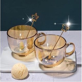 Set 2 Ly thuỷ tinh sang trọng màu hổ phách, cốc thuỷ tinh chịu nhiệt dung tích lớn 480ml