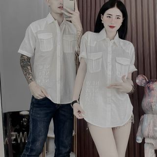ÁO SƠ MI NAM, ÁO SƠ MI CẶP, SƠ MI VẢI ĐŨI IN CHỮ NỔI