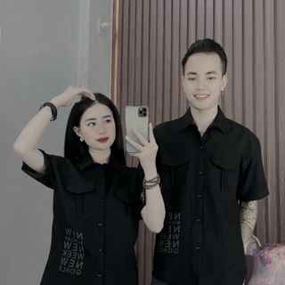 ÁO SƠ MI NAM, ÁO SƠ MI CẶP, SƠ MI VẢI ĐŨI IN CHỮ NỔI
