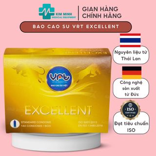 Bao cao su size nhỏ, bcs gia đình VRT Excellent hộp 144 chiếc size 49mm tiêu chuẩn Đức