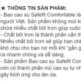 Bao cao su Safefit Comfortable siêu mỏng hộp 12 cái, 3 cái kéo dài quan hệ nhiều gel bôi trơn