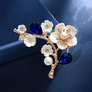 GHIM CÀI ÁO HÌNH CÀNH HOA ĐÍNH PHA LÊ THỜI TRANG CAO CẤP 6.5cm DÀNH CHO NỮ