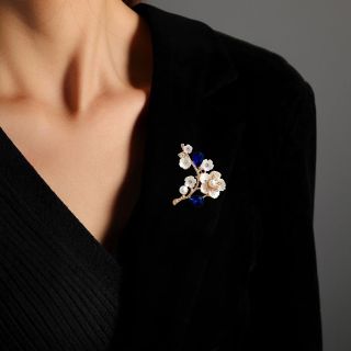 GHIM CÀI ÁO HÌNH CÀNH HOA ĐÍNH PHA LÊ THỜI TRANG CAO CẤP 6.5cm DÀNH CHO NỮ