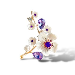 GHIM CÀI ÁO HÌNH CÀNH HOA ĐÍNH PHA LÊ TÍM THỜI TRANG CAO CẤP 6.5cm DÀNH CHO NỮ
