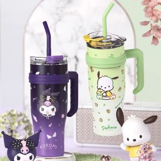 Ly Giữ Nhiệt Hình Hoạt Hình Chống Bụi Cốc Nước Cao Cấp, Ống Hút Dung Tích 1200ml có tay cầm