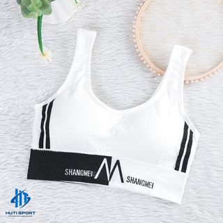 Áo Tập Chữ M Crop Top Phối Sọc Tập Gym Thoải Mái, Áo Bra Thun Dệt