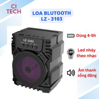 Loa Bluetooth xách tay LZ-3103 nhỏ gọn, âm thanh siêu hay đèn led nhấp nháy có khe cắm thẻ nhớ, USB