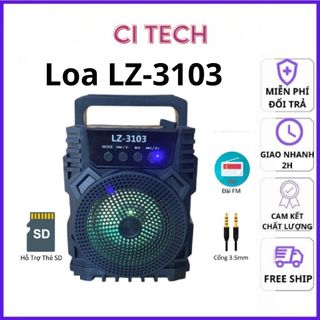 Loa Bluetooth xách tay LZ-3103 nhỏ gọn, âm thanh siêu hay đèn led nhấp nháy có khe cắm thẻ nhớ, USB