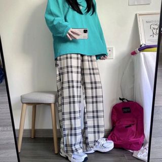 QUẦN NỮ KẺ CARO LƯNG CAO , DÁNG RỘNG , ỐNG SUÔNG ULZZANG TRẺ TRUNG , PHONG CÁCH