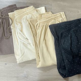 QUẦN LỤA ĐÍNH ĐÁ SANG CHẢNH , ỐNG RỘNG CẠP CAO DÂY RÚT