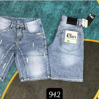 QUẦN SHORT JEAN NAM MÀU XANH RÁCH CHẤT JEAN BÒ DÀY DẶN CO GIẢN FROM DÁNG VỪA