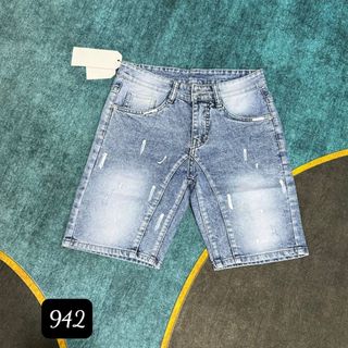 QUẦN SHORT JEAN NAM MÀU XANH RÁCH CHẤT JEAN BÒ DÀY DẶN CO GIẢN FROM DÁNG VỪA