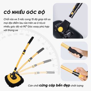 Chổi Rửa Xe Đa Năng Mặt San Hô Vàng Đen Vệ Sinh và Điều Chỉnh Được Độ Cong Và Độ Dài Tiện Lợi Có Cán Rút Gọn Dài 1.2 Mét