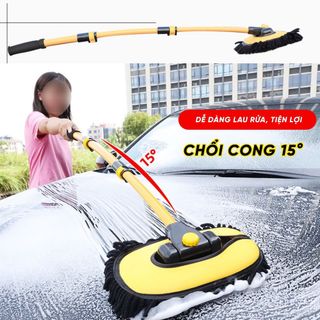 Chổi Rửa Xe Đa Năng Mặt San Hô Vàng Đen Vệ Sinh và Điều Chỉnh Được Độ Cong Và Độ Dài Tiện Lợi Có Cán Rút Gọn Dài 1.2 Mét