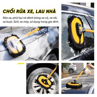 Chổi Rửa Xe Đa Năng Mặt San Hô Vàng Đen Vệ Sinh và Điều Chỉnh Được Độ Cong Và Độ Dài Tiện Lợi Có Cán Rút Gọn Dài 1.2 Mét