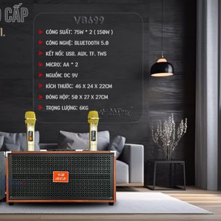 Loa Di Động Karaoke 10 Nút VB699, 2 Bass 15cm Âm Thanh Trung Thực Đa Dạng Kết Nối BT, AUX, USB, TF